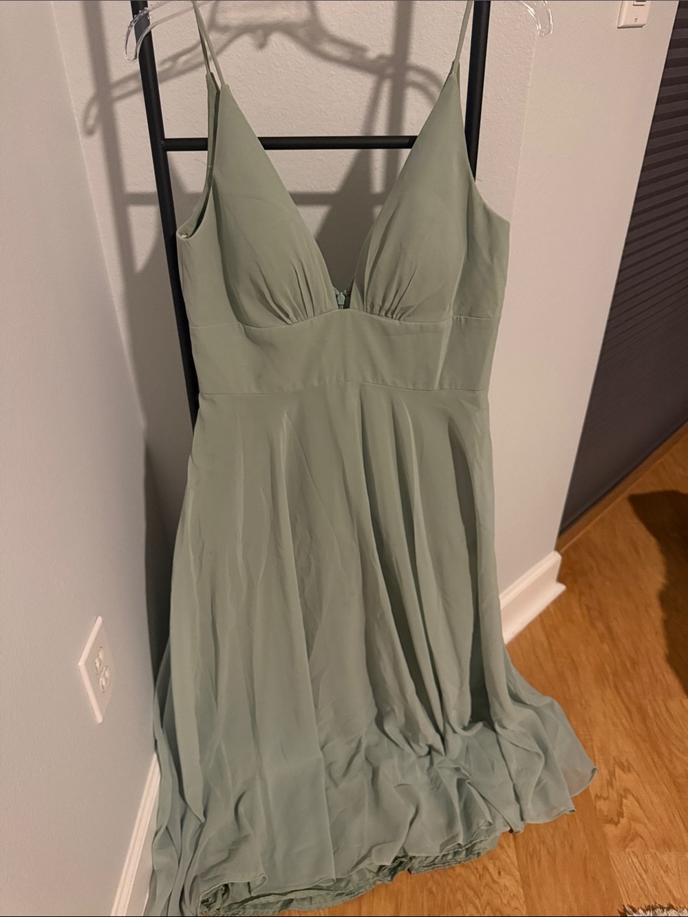 Jenny Yoo Misty Sage V-Neck Spaghetti Strap Formal Dress